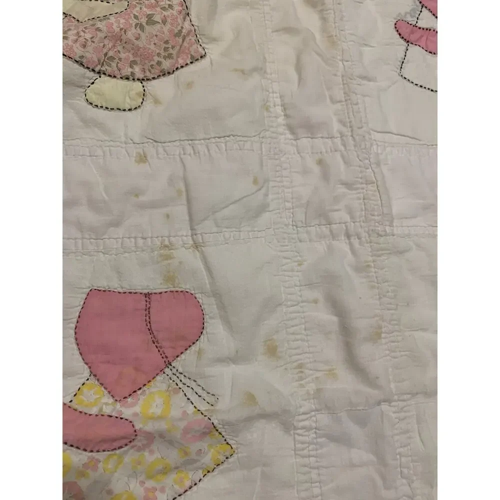 Vintage Sunbonnet Sue Quilt Cutter Primitive Hand Applique Cottage 63x79” READ